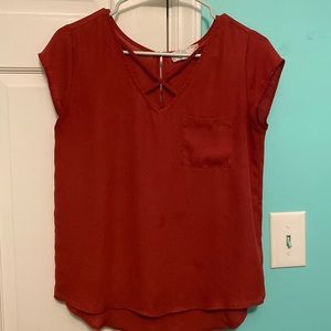Cross v neck red blouse